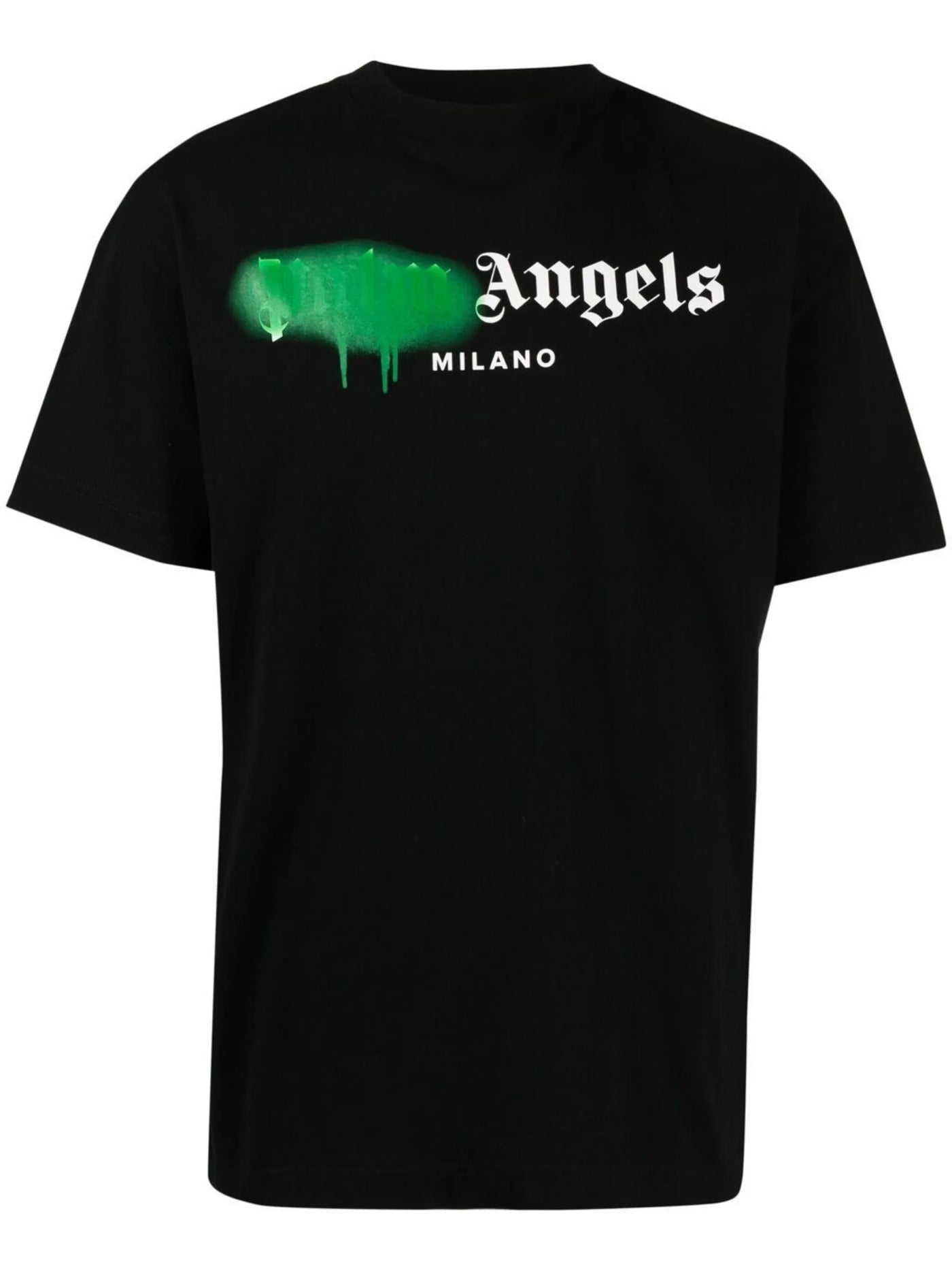 Palm Angels – Grünes, schwarzes T-Shirt mit Milano-Print