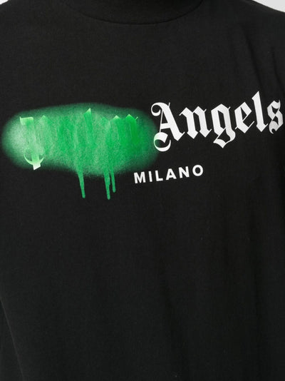 Palm Angels – Grünes, schwarzes T-Shirt mit Milano-Print