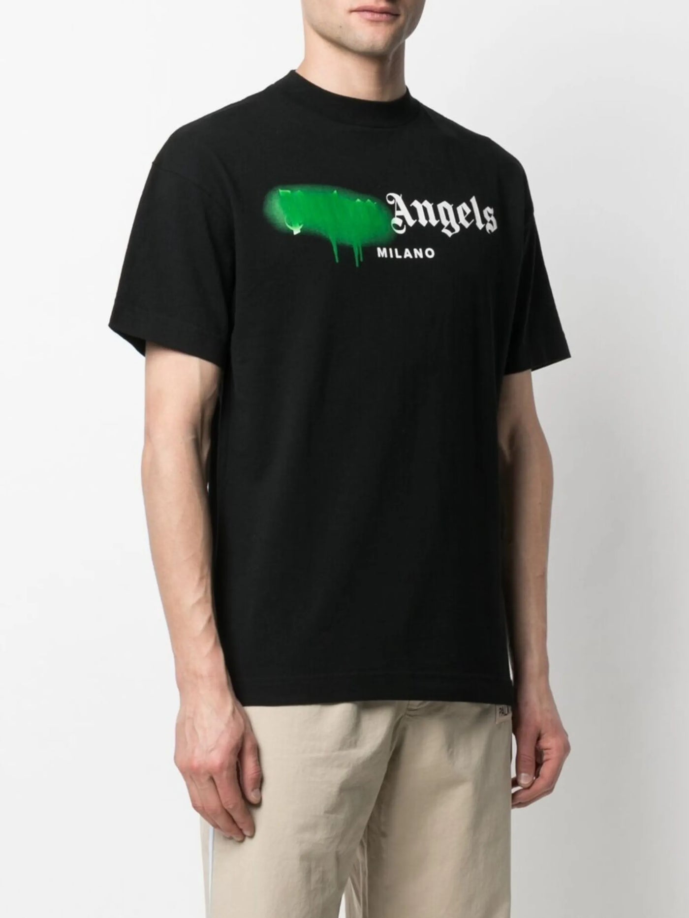 Palm Angels – Grünes, schwarzes T-Shirt mit Milano-Print