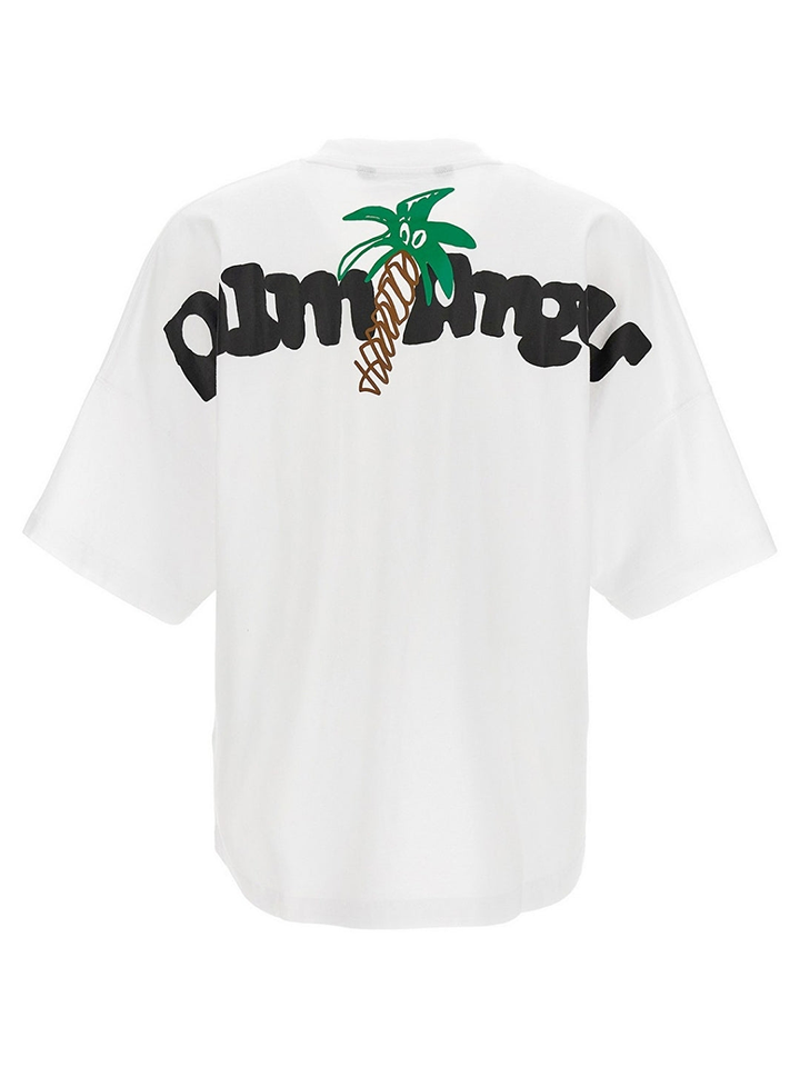 Palm Angels スケルトン パームツリー Tシャツ Palm Angels Sketchy Palm Tree Design Oversized Fit White T Shirt