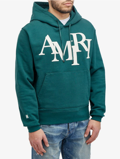 Amiri Staggered Logo Hoodie in Forrest Green