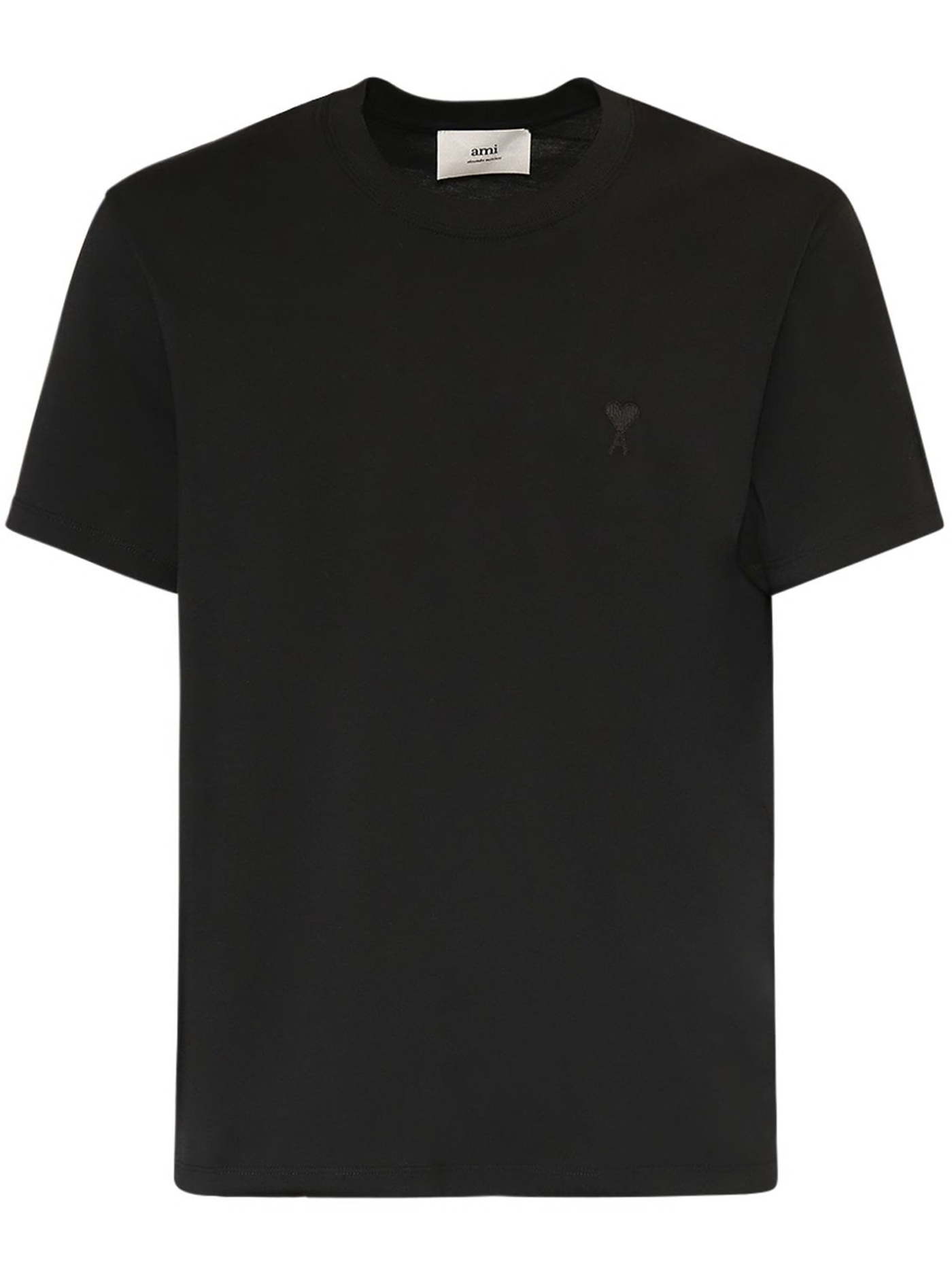 Ami Paris Tonal Heart Embroidered T-Shirt in Black