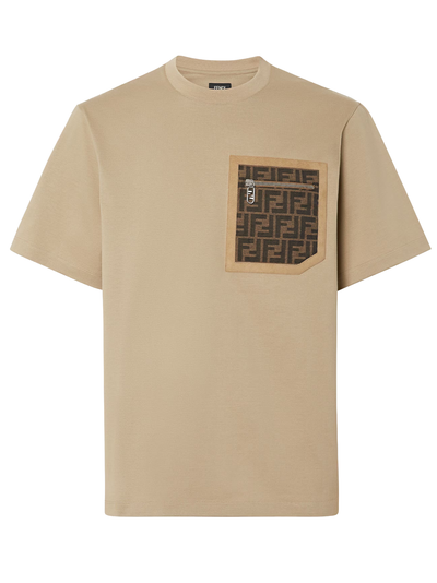 Fendi FF Monogram Pocket Oversized T-Shirt in Beige
