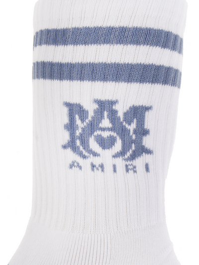 Amiri Stripe Socks in White/Dusty Blue