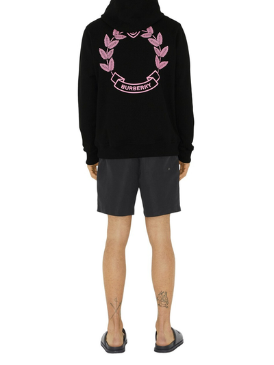 Burberry Pink Oak Leaf Crest Logo Hoodie in Black