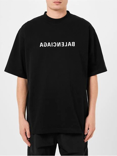 Balenciaga Reversed Logo Print T-Shirt in Black