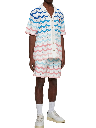 Casablanca Gradient Wave Crochet Textured Shirt in White