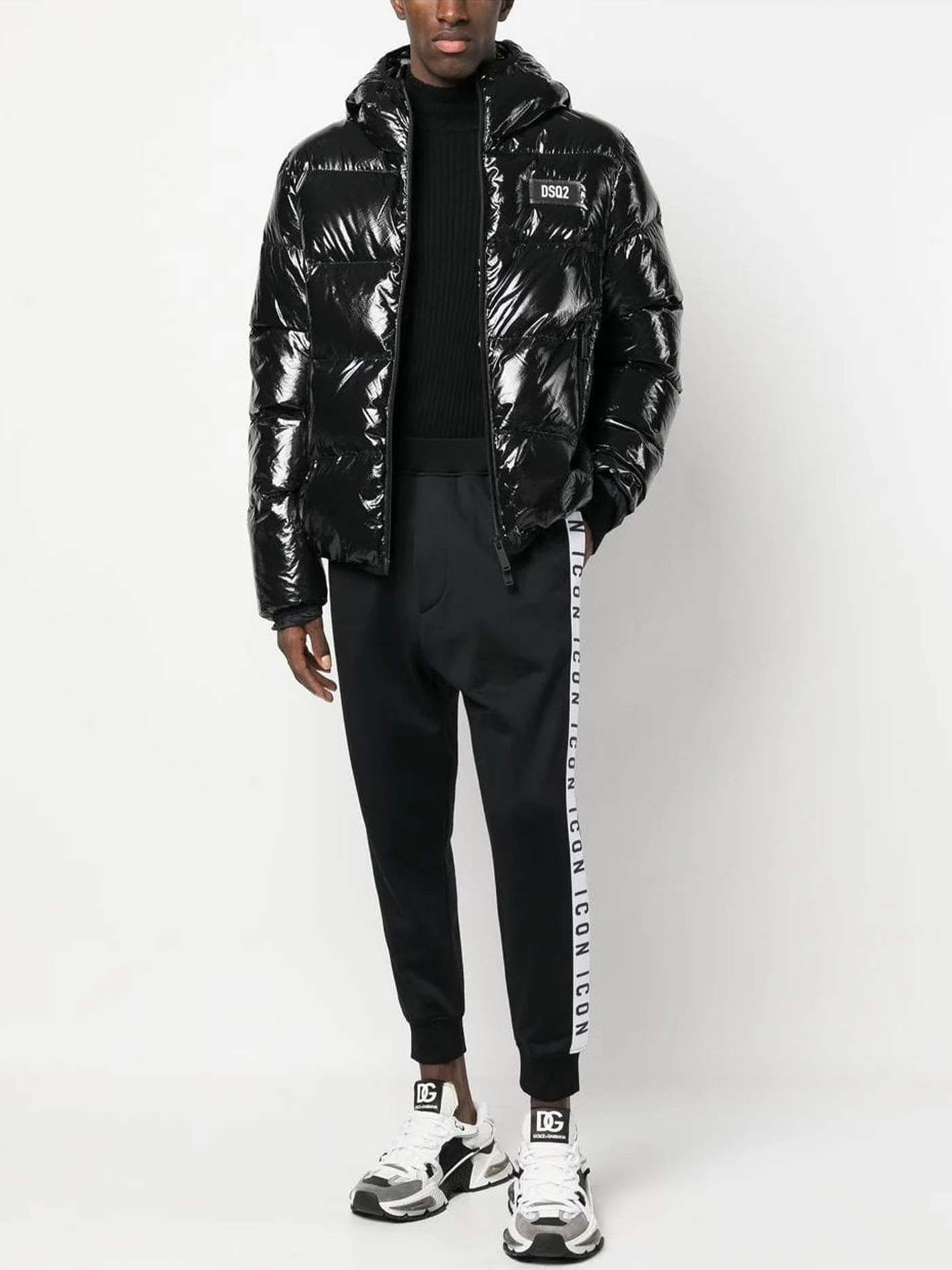 Dsquared2 Logo Patch Hooded Down Black Coat