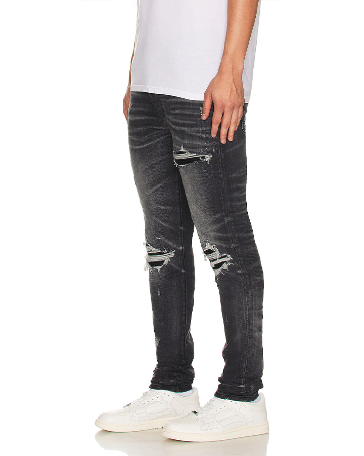 Amiri MX1 Leather Skinny Jeans in Storm Grey