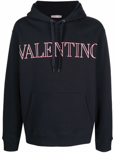 Valentino – Neon Universe – Schwarzer Kapuzenpullover mit Logo-Umriss in Pink