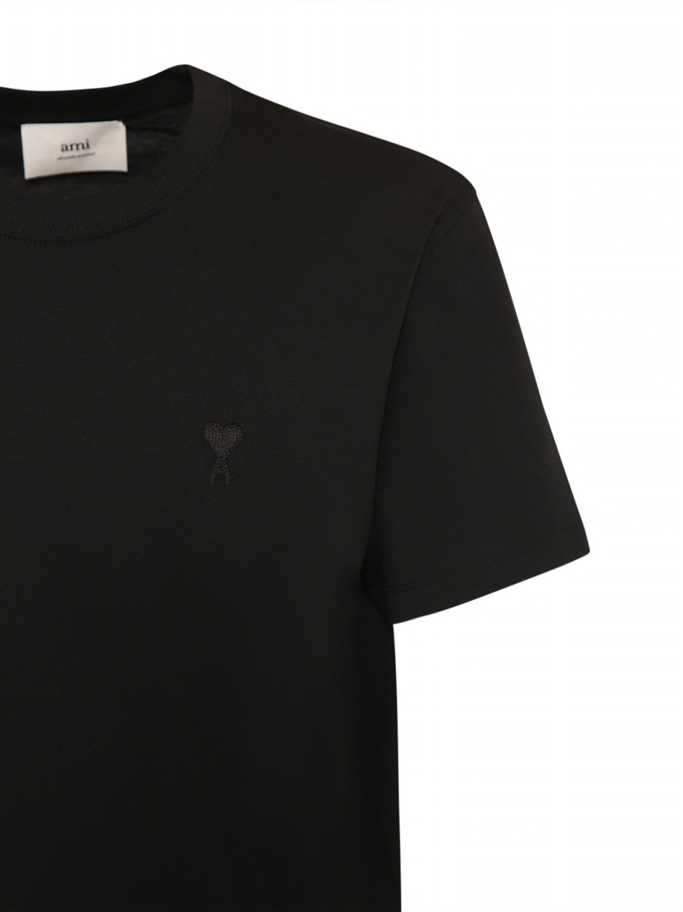 Ami Paris Tonal Heart Embroidered T-Shirt in Black