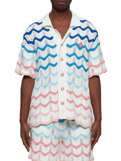 Casablanca Gradient Wave Crochet Textured Shirt in White