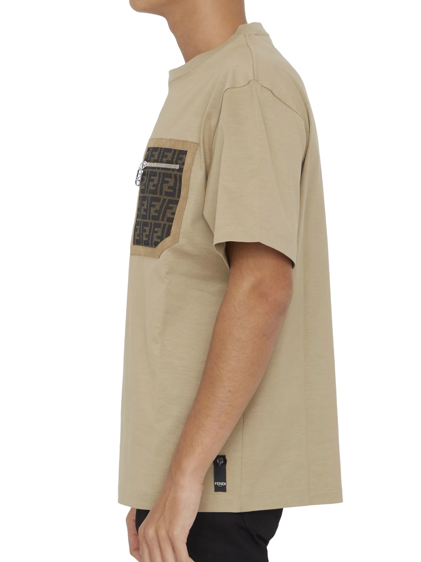 Fendi FF Monogram Pocket Oversized T-Shirt in Beige