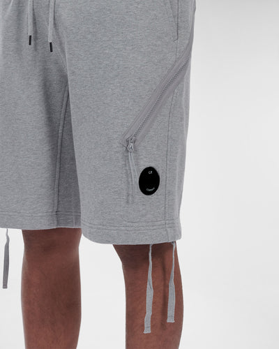 C.P. Company Diagonal Raised Fleece Shorts in Grey Melange