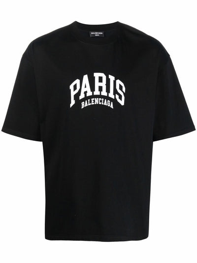 Balenciaga Paris Logo Cotton T-shirt Black