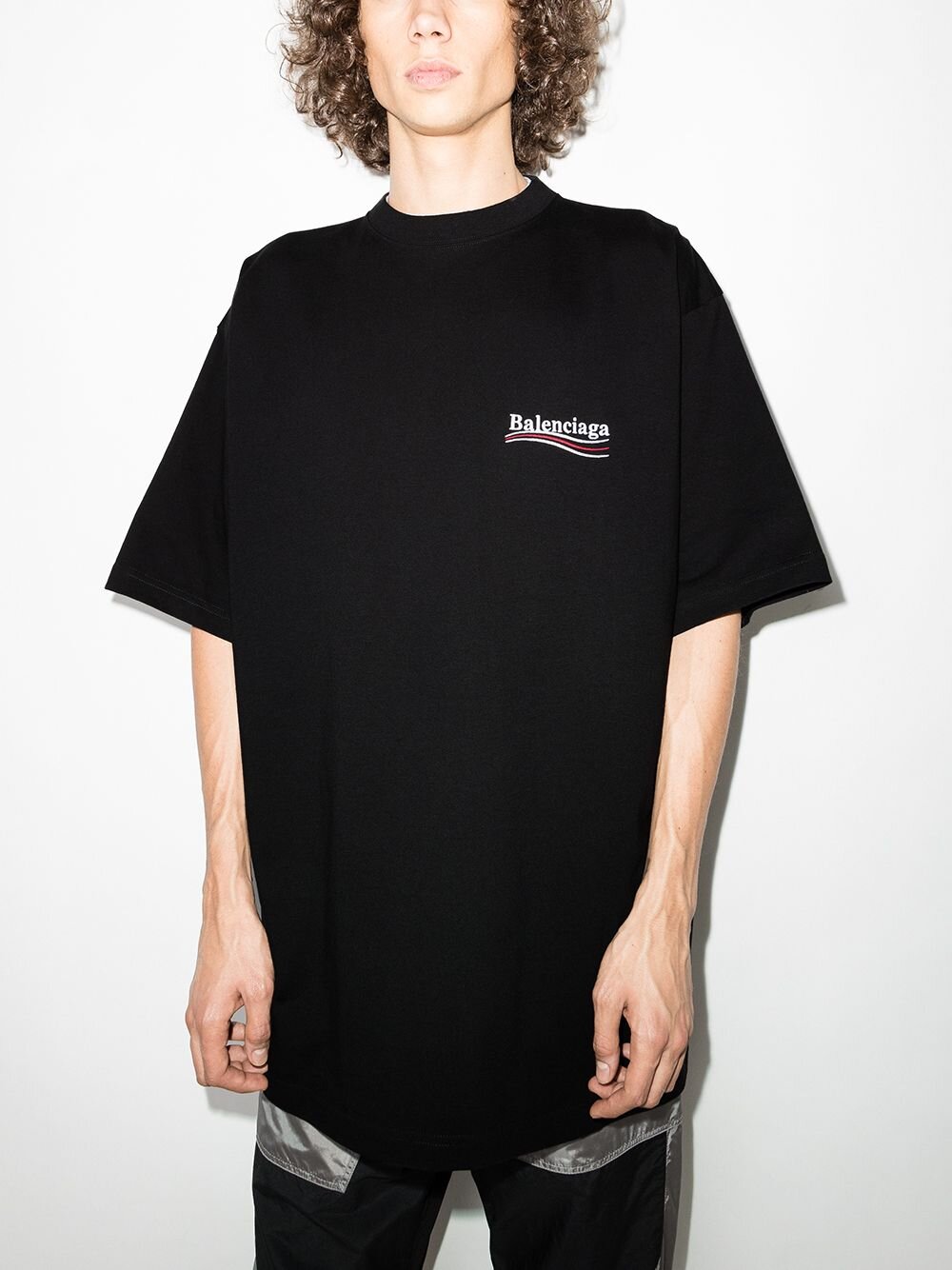 Balenciaga Political Campaign Embroidered Logo Oversized T-shirt in Black