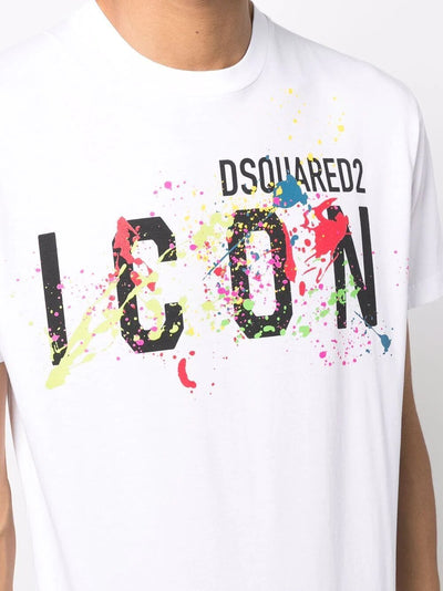 Dsquared2 White Cool-Fit Paint-Splattered ICON T-shirt