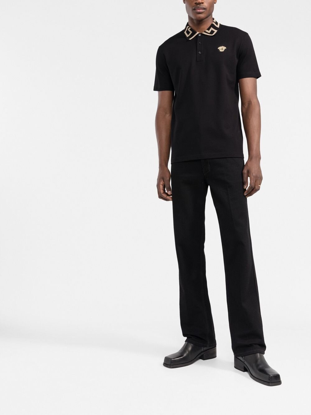 Versace Greca Collar Polo Shirt Black