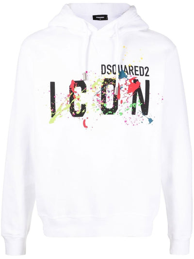Dsquared2 Icon Paint Splatter Hoodie White
