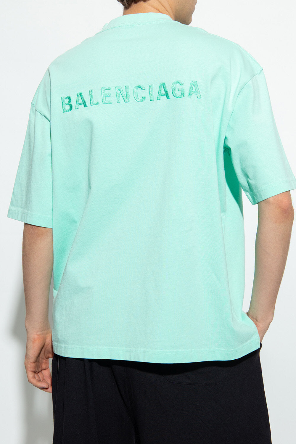 Balenciaga Embroidered Logo T-shirt in Green