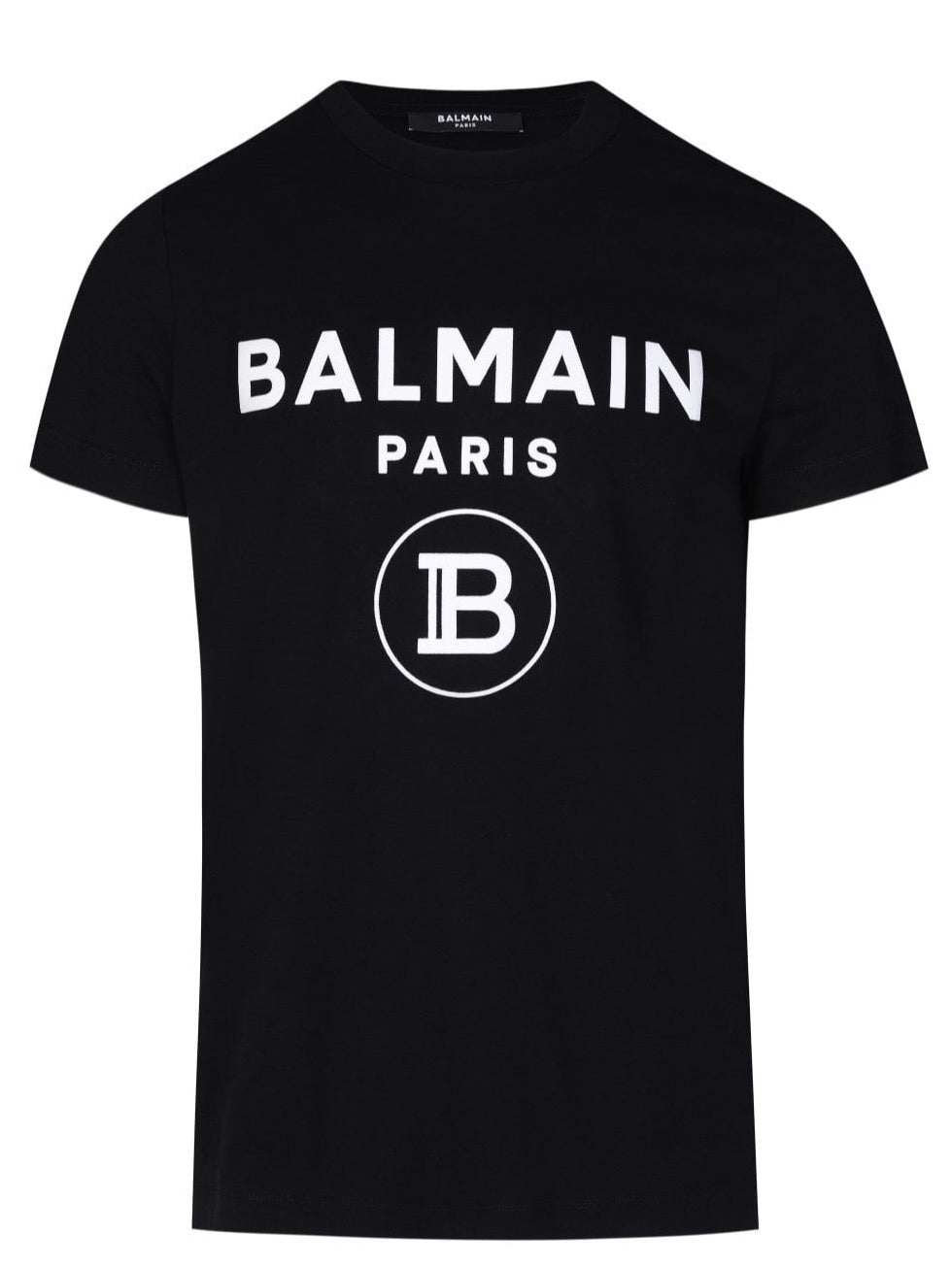 Balmain Black Flocked B Paris Logo T-shirt